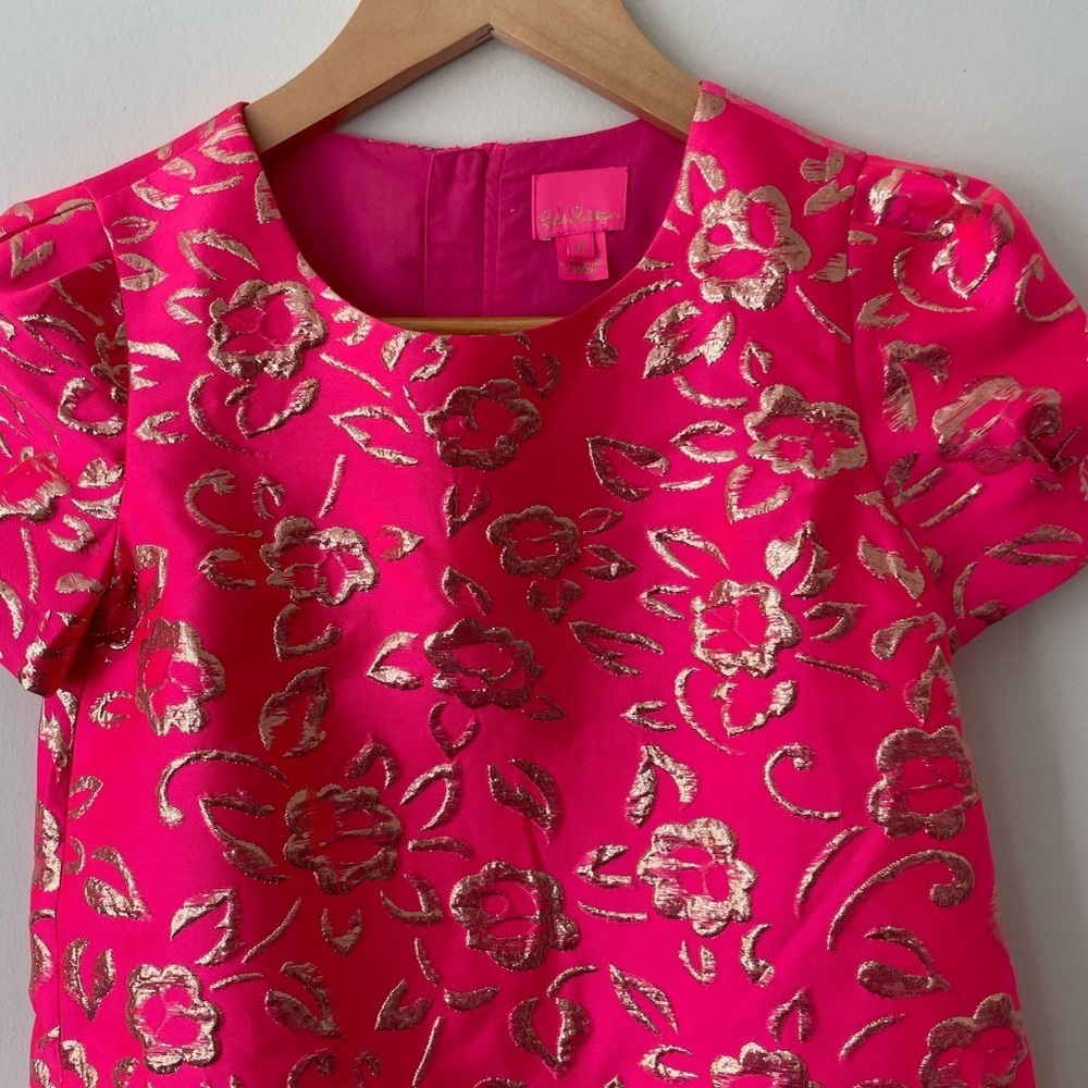 Lilly Pulitzer Girl’s Erina Dress pink Gold Puff Dress Vacation Fancy Sparkly - Picture 3 of 9